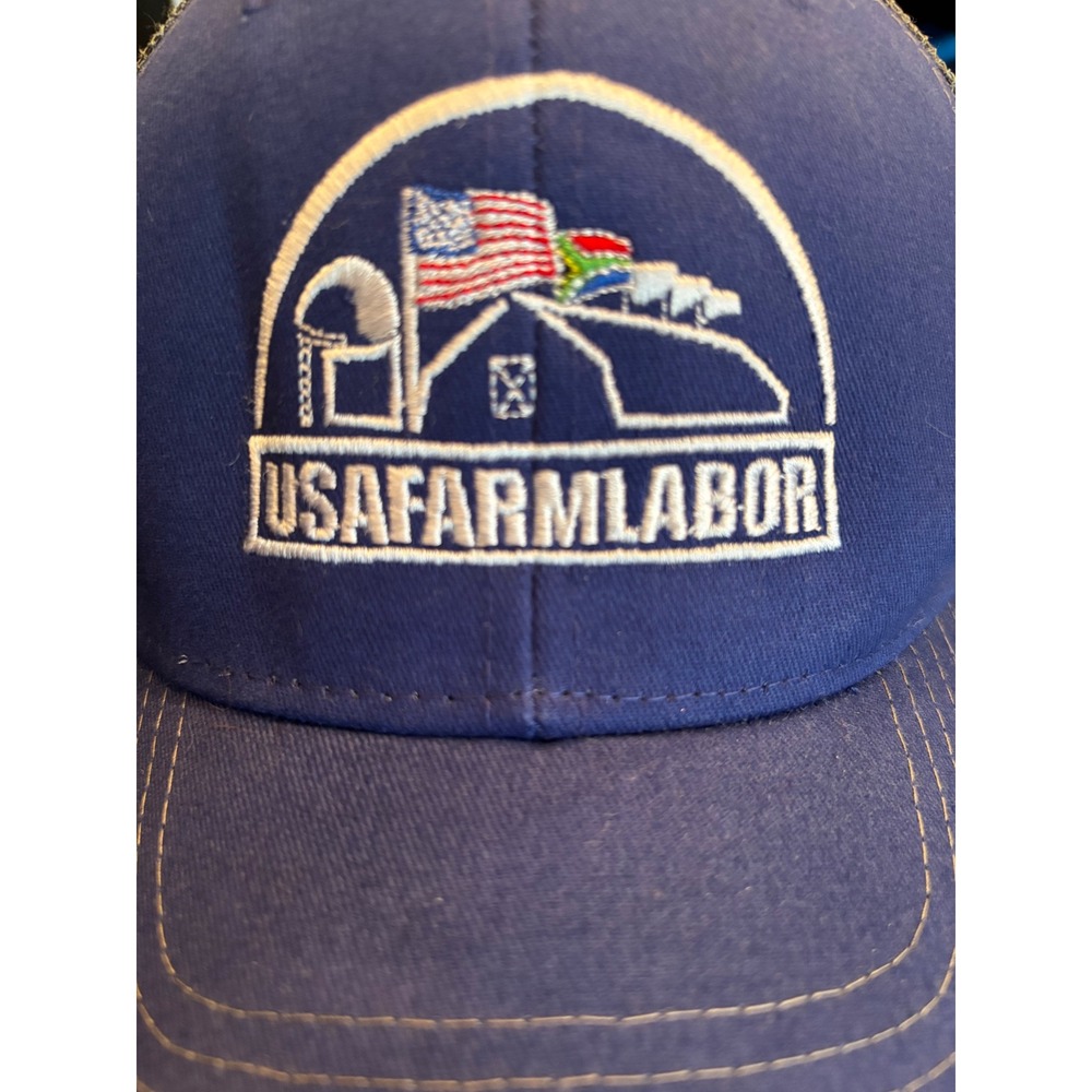 USA Farm Labor Trucker Hat Blue Grey Snapback Mesh Cap Hit Promo Embroidered